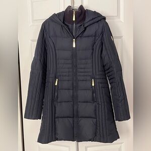 Vince Camuto Coat Parka Down filled hood Second interior zipper. Knit collar